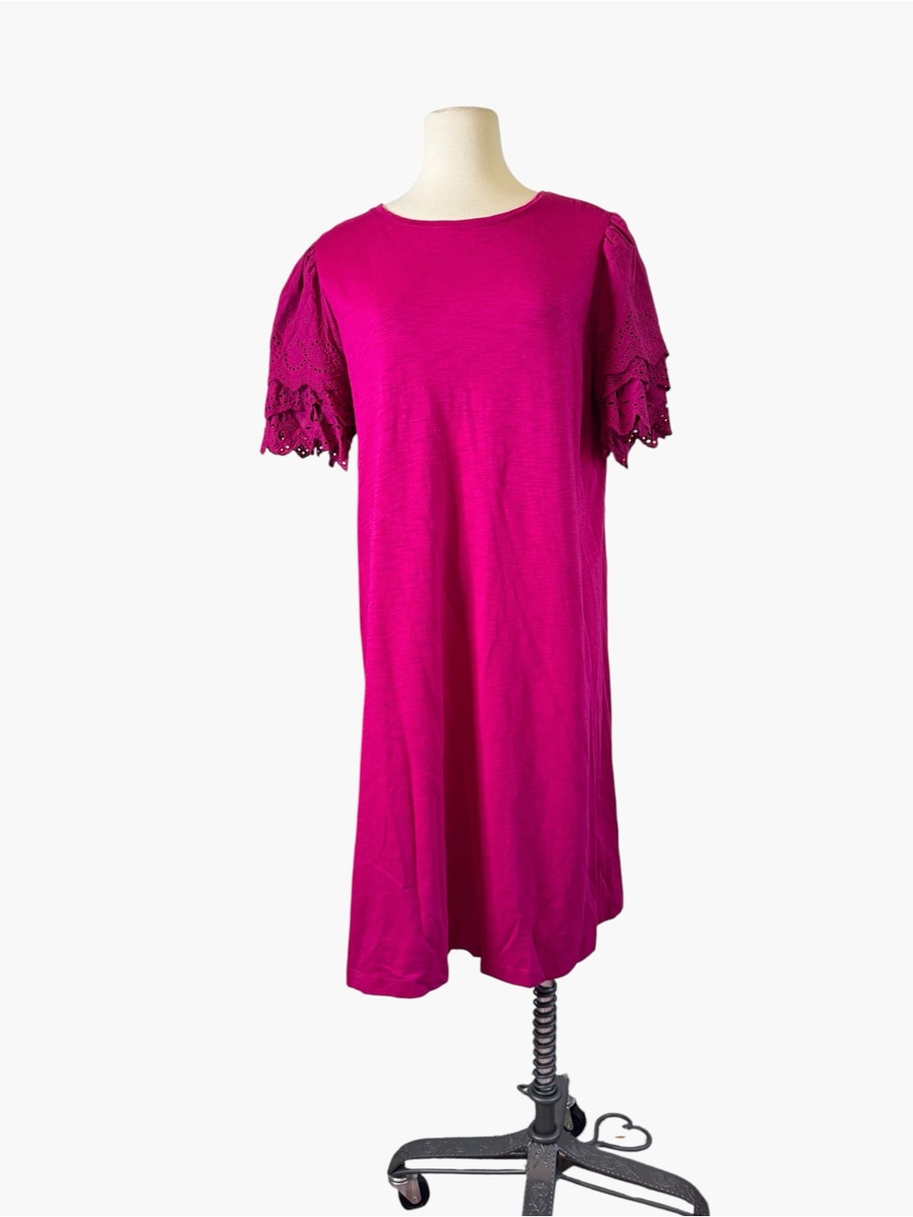 Chico's Magenta Eyelet Sleeve Midi Shift T-shirt Dress